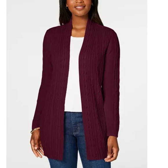 Karen Scott Sweaters - Karen Scott Macys Plus 1X Open Cable Knit Cardigan
